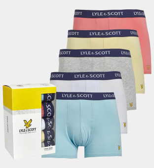 Lyle & Scott 5 Pack Boxers Mens Cool Blue Tea Rose White French Vanilla Light Grey Marl