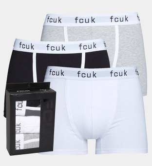 French Connection 3 Pack Boxers Mens Grey White Black
