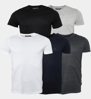 French Connection 5 Pack T-shirts Mens Black _White _Marine _Light Grey Melange _Charcoal
