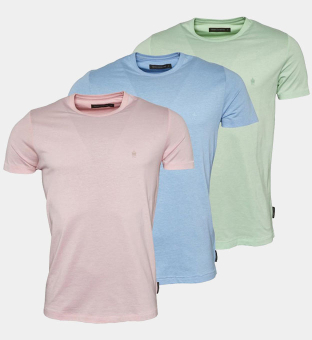 French Connection 3 Pack T-shirts Mens Sky Melange Pink Melange Mint Melange