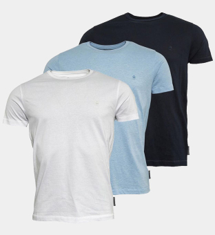 French Connection 3 Pack T-shirts Mens Marine _Sky Melange _White
