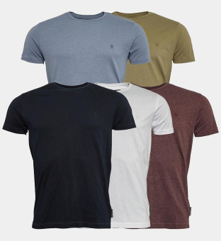 French Connection 5 Pack T-shirts Mens Chateaux Melange Light Khaki Light Blue Melange Marine White