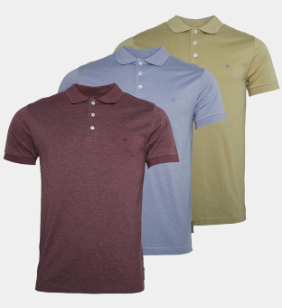 French Connection 3 Pack Polo Shirts Mens Light Khaki Chateaux Melange Light Blue