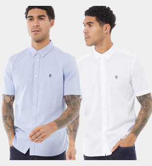 French Connection 2 Pack Shirts Mens Sky Blue White