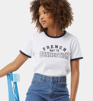 French Connection Top Womens White Dark Navy