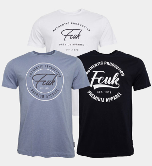 French Connection 3 Pack T-shirts Mens Marine White Light Blue Mel