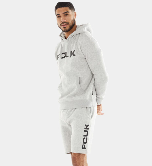 French Connection Hoody Mens Light Grey Mel Black