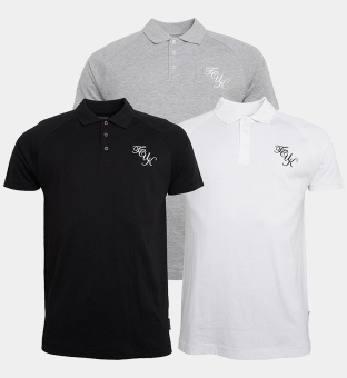 French Connection 3 Pack Polo Shirts Mens Black White Grey Mel