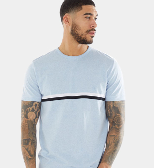 French Connection T-shirt Mens Light Blue Marl Navy 