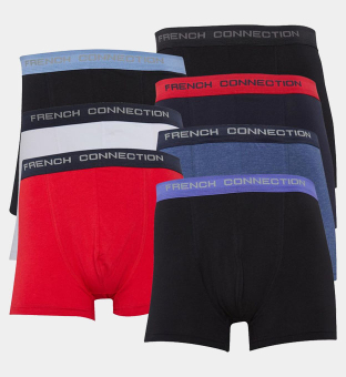 French Connection 7 Pack Boxers Mens Black White Red Marine Mid Blue Melange Black Black