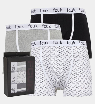 French Connection 3 Pack Boxers Mens Black Grey Marl White