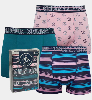 Original Penguin 3 Pack Boxers Mens Pink Navy Blue