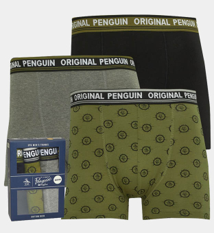 Original Penguin 3 Pack Boxers Mens Khaki Black/Grey